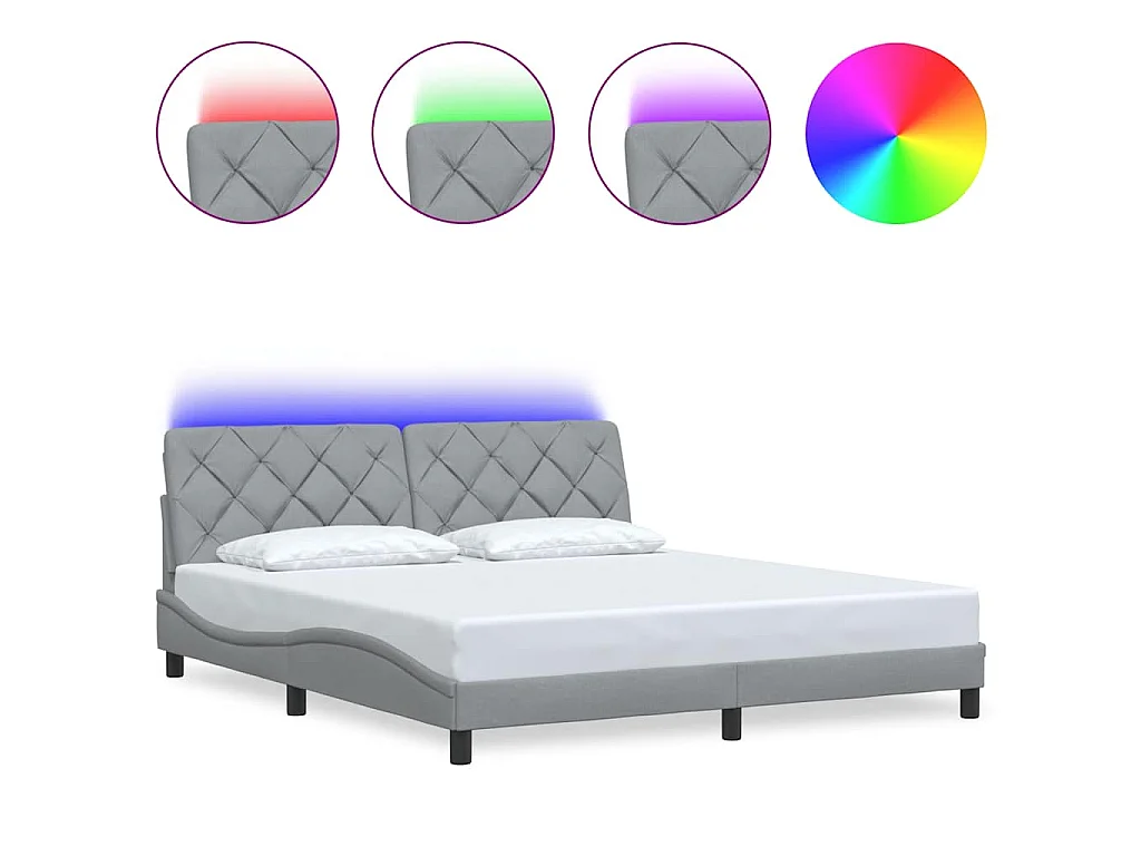 Bedframe met LED zonder matras stof 180x200 cm lichtgrijs