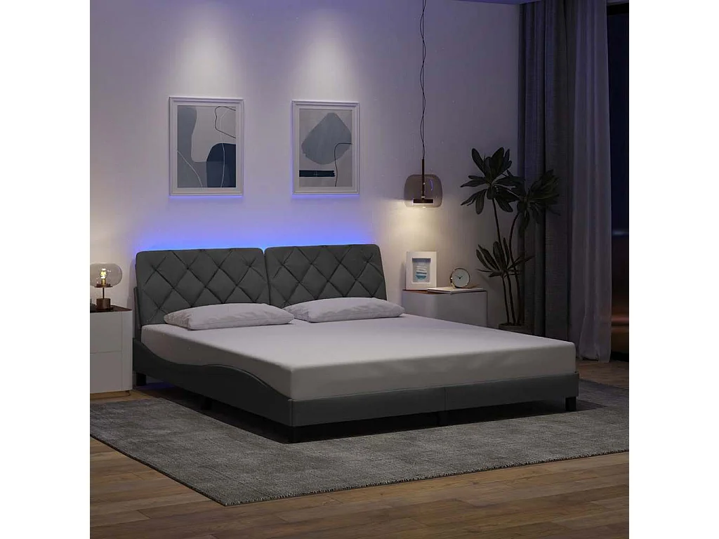 Bedframe met LED zonder matras stof 180x200 cm lichtgrijs