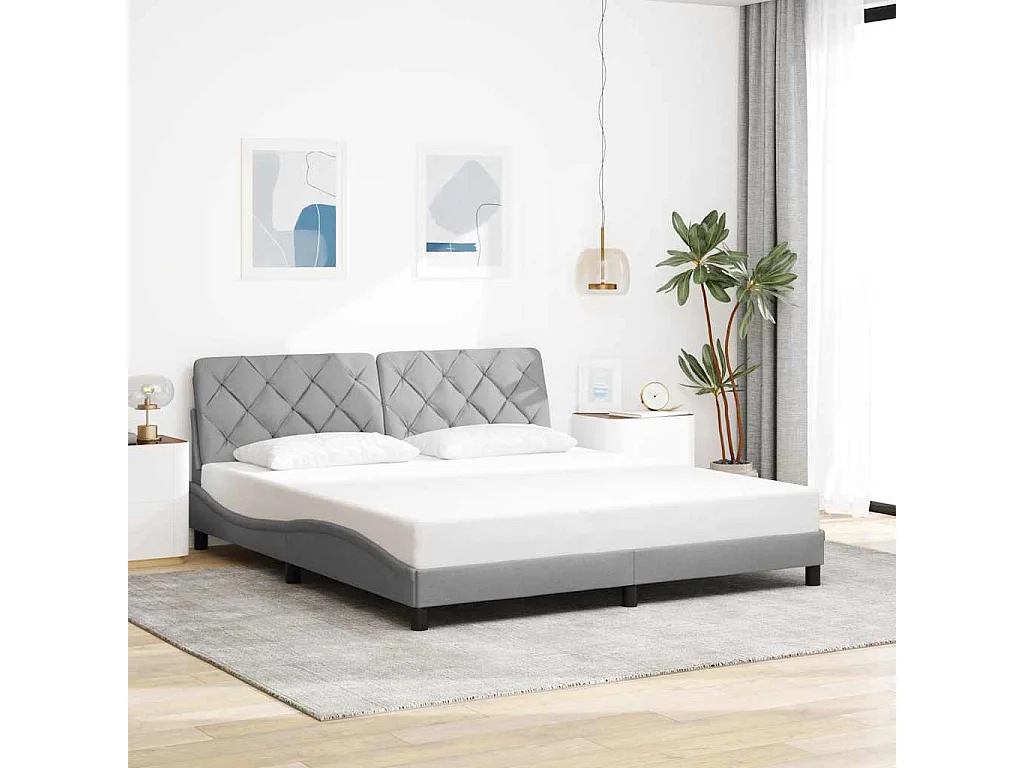 Cadre de lit avec LED sans matelas gris clair 180x200 cm tissu
