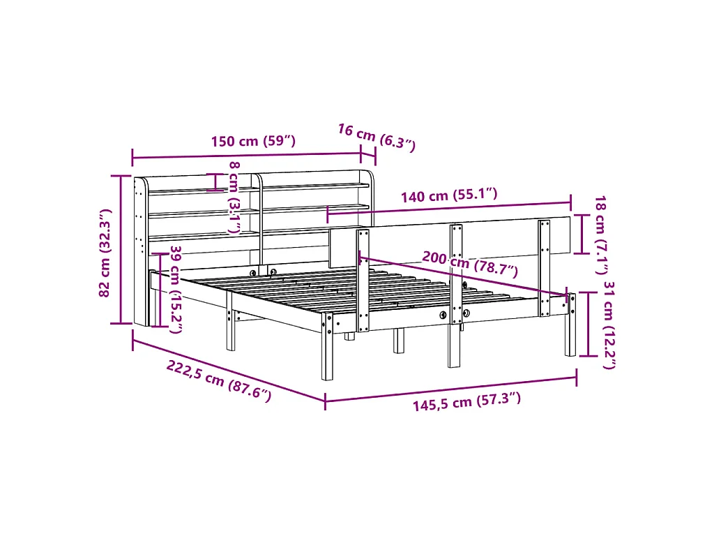 Bedframe zonder matras massief grenenhout wit 140x200 cm