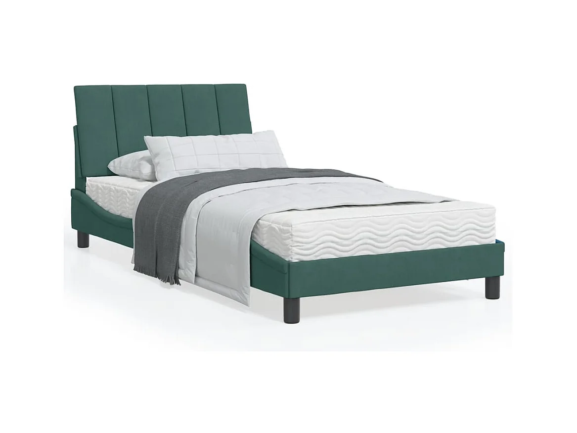 Cama com colchão Hanko 100x200 cm veludo verde-escuro