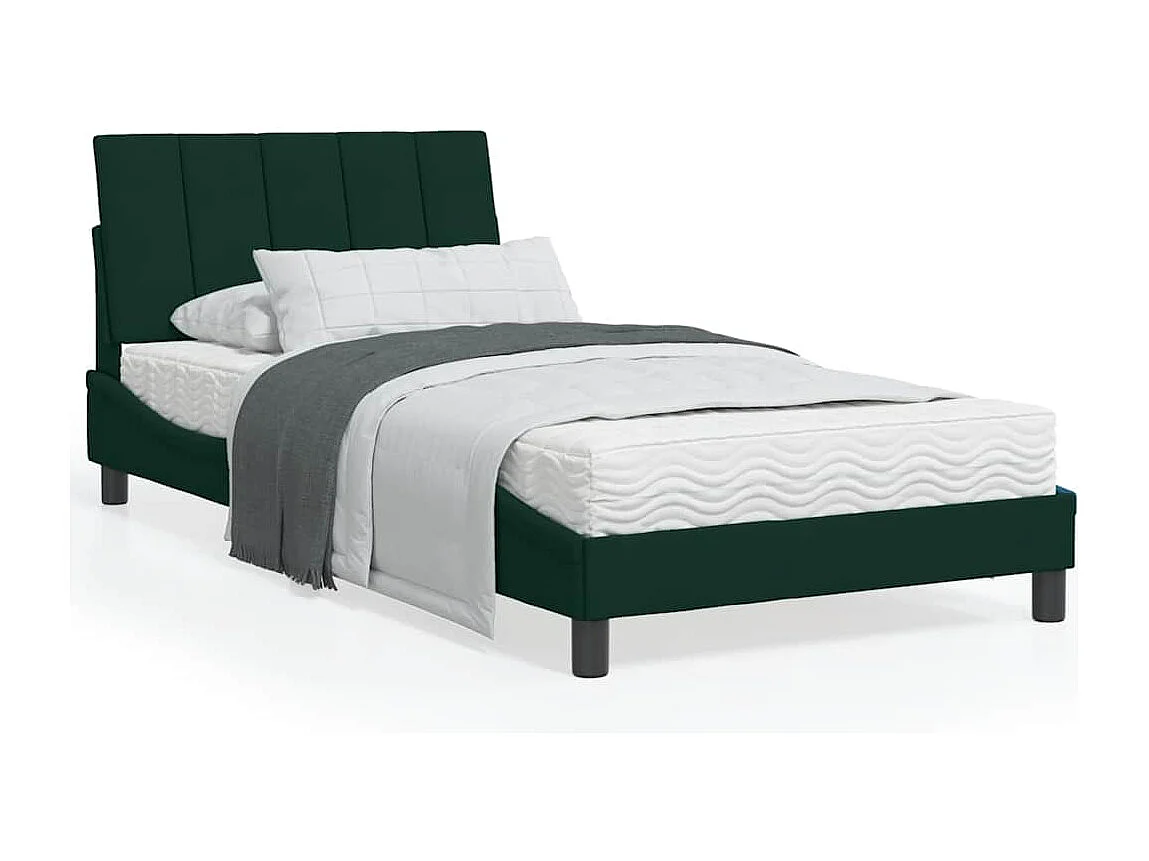 Lit avec matelas Hanko vert foncé 100x200 cm velours