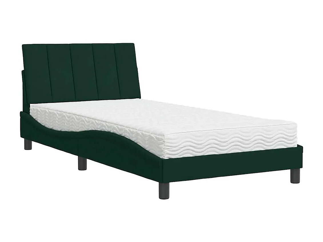 Lit avec matelas Hanko vert foncé 100x200 cm velours