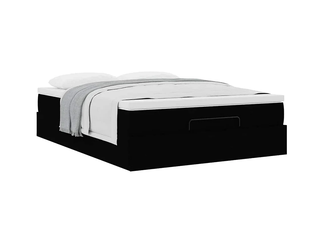 Cadre de lit ottoman avec matelas noir 140x200 cm tissu