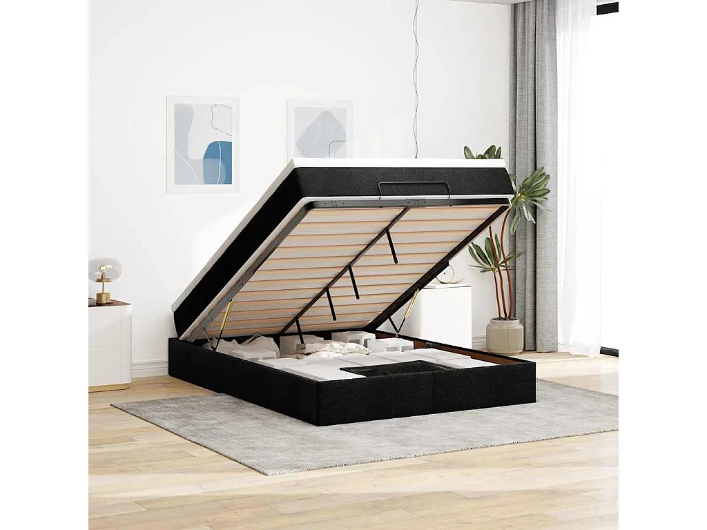 Ottoman-Bett mit Matratze Schwarz 140x200 cm Stoff