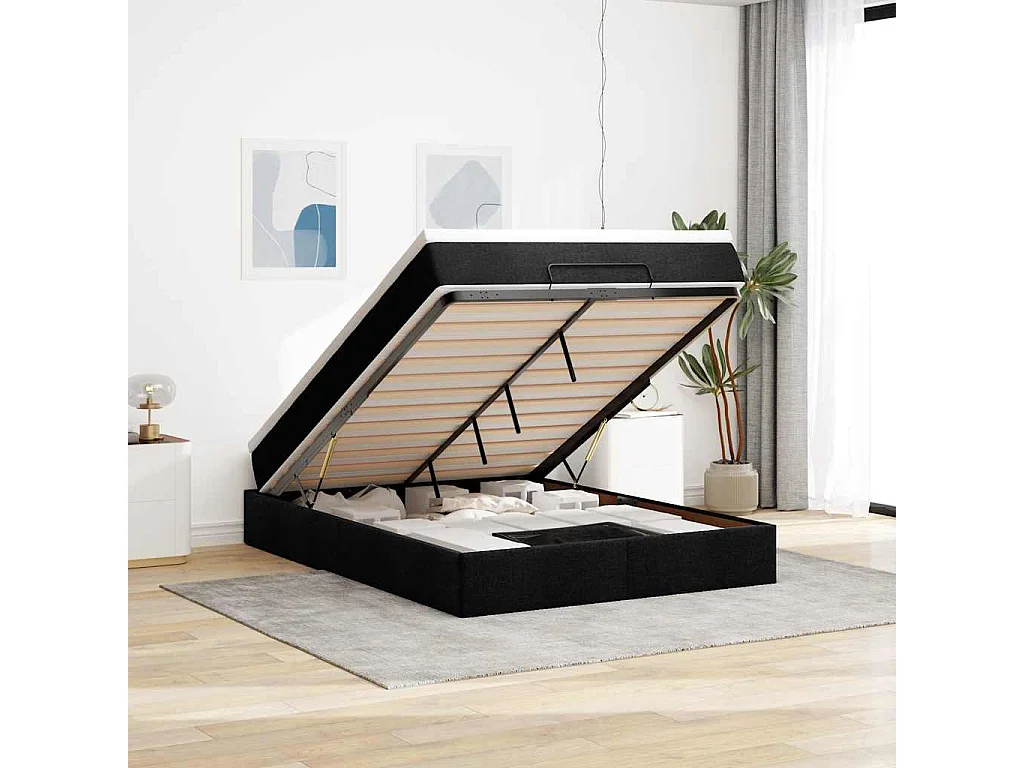 Ottoman-Bett mit Matratze Schwarz 140x200 cm Stoff