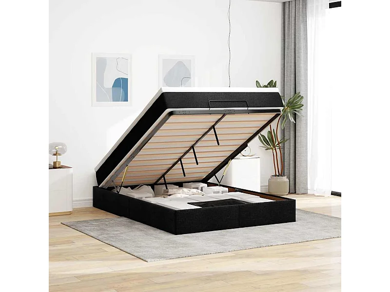 Ottoman-Bett mit Matratze Schwarz 140x200 cm Stoff