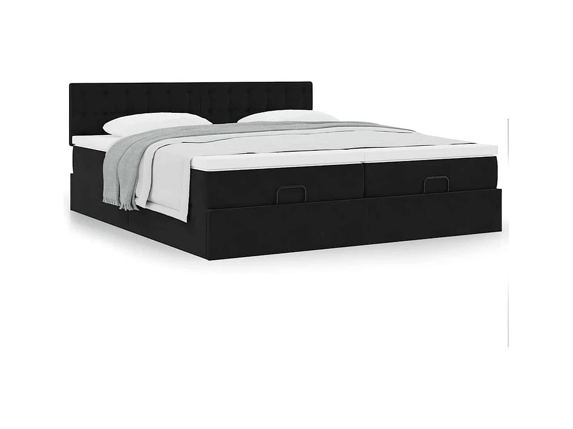 Struttura Letto Pouf con Materassi Nero 160x200 cm in Velluto