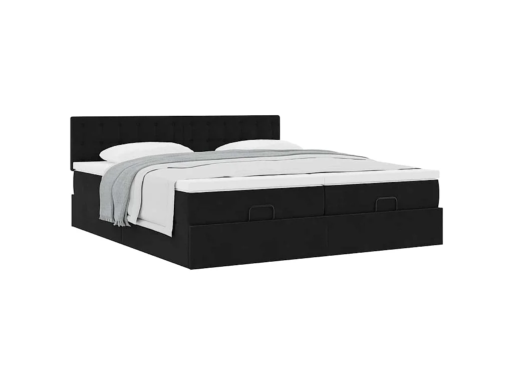 Struttura Letto Pouf con Materassi Nero 160x200 cm in Velluto