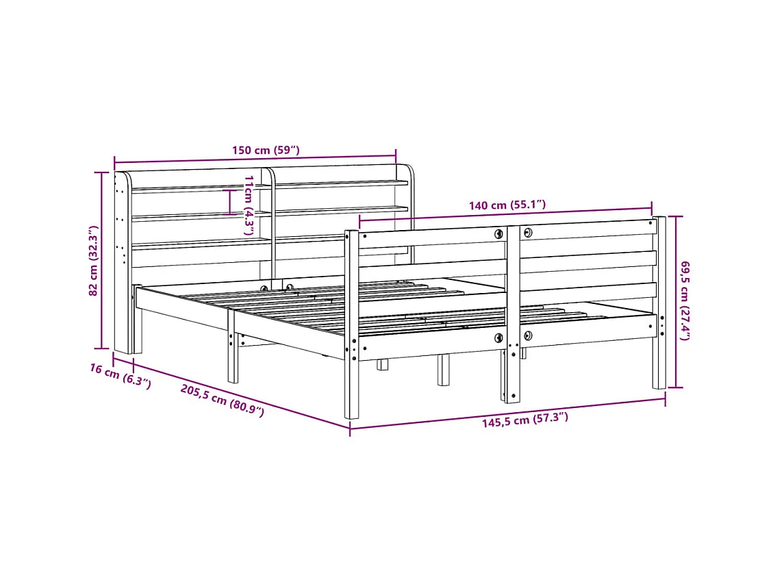 Giroletto con Testiera 140x200 cm in Legno Massello di Pino