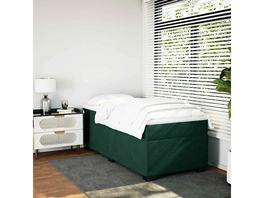Boxspring met matras fluweel donkergroen 90x200 cm