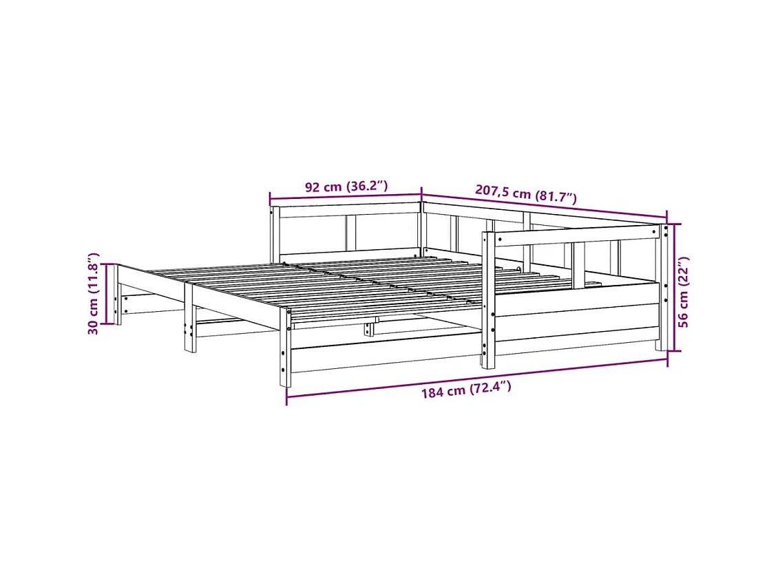 Tagesbett ohne Matratze Wachsbraun 90x200 cm Massivholz Kiefer