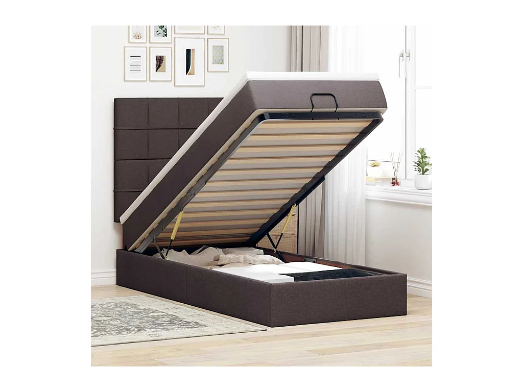 Ottoman-Bett mit Matratze Dunkelbraun 90x190 cm Stoff