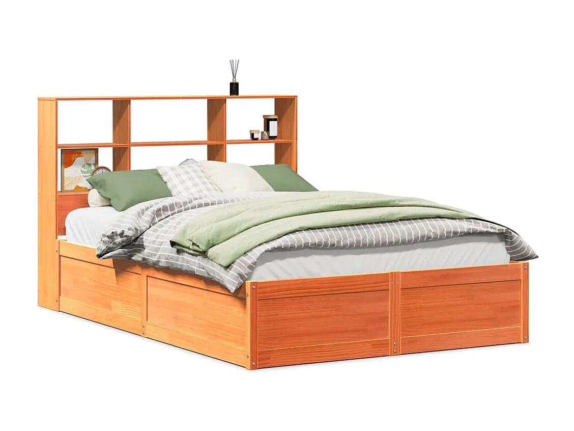 Cama sin colchón madera maciza de pino marrón cera 140x190 cm