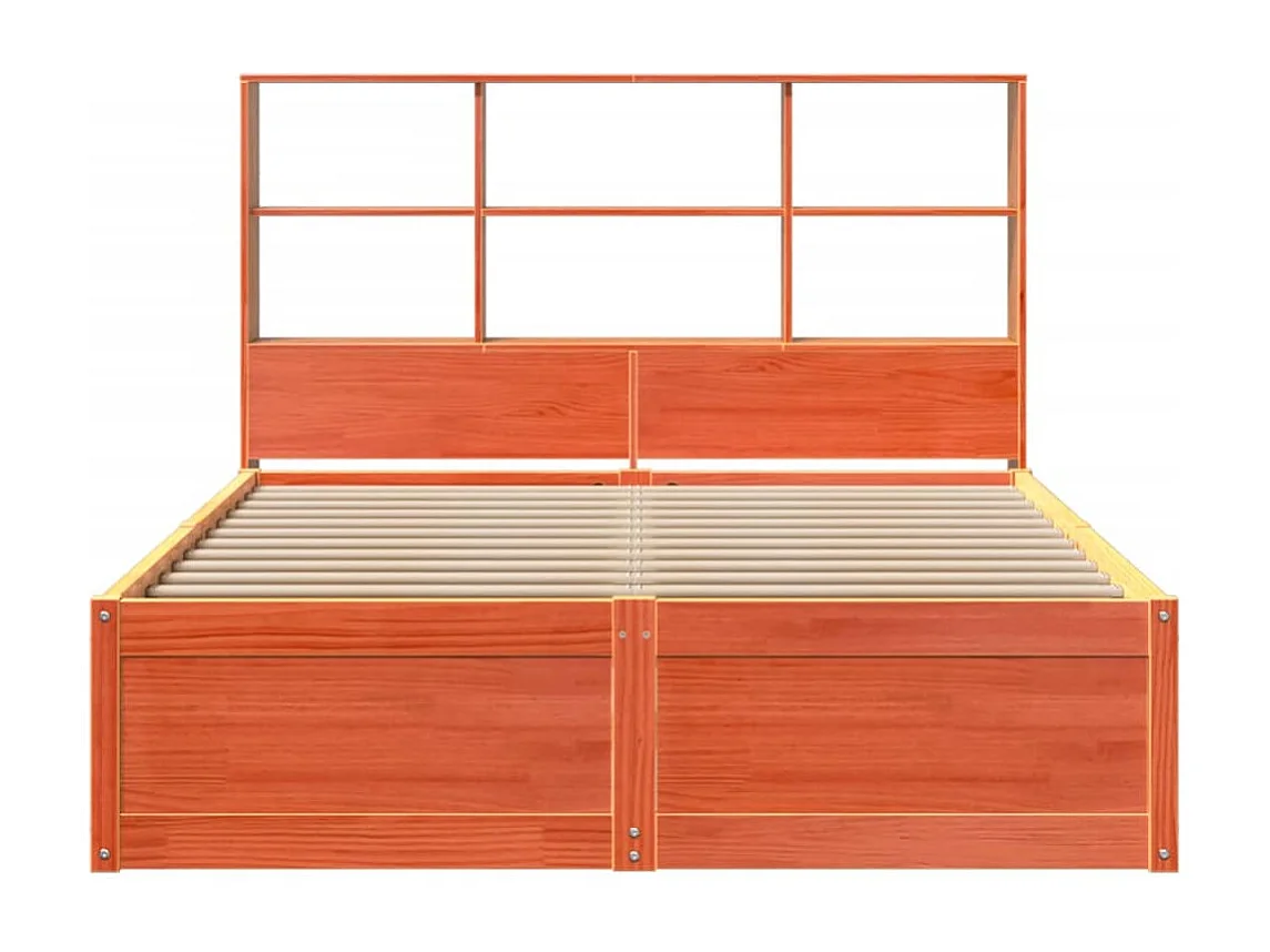 Cama sin colchón madera maciza de pino marrón cera 140x190 cm
