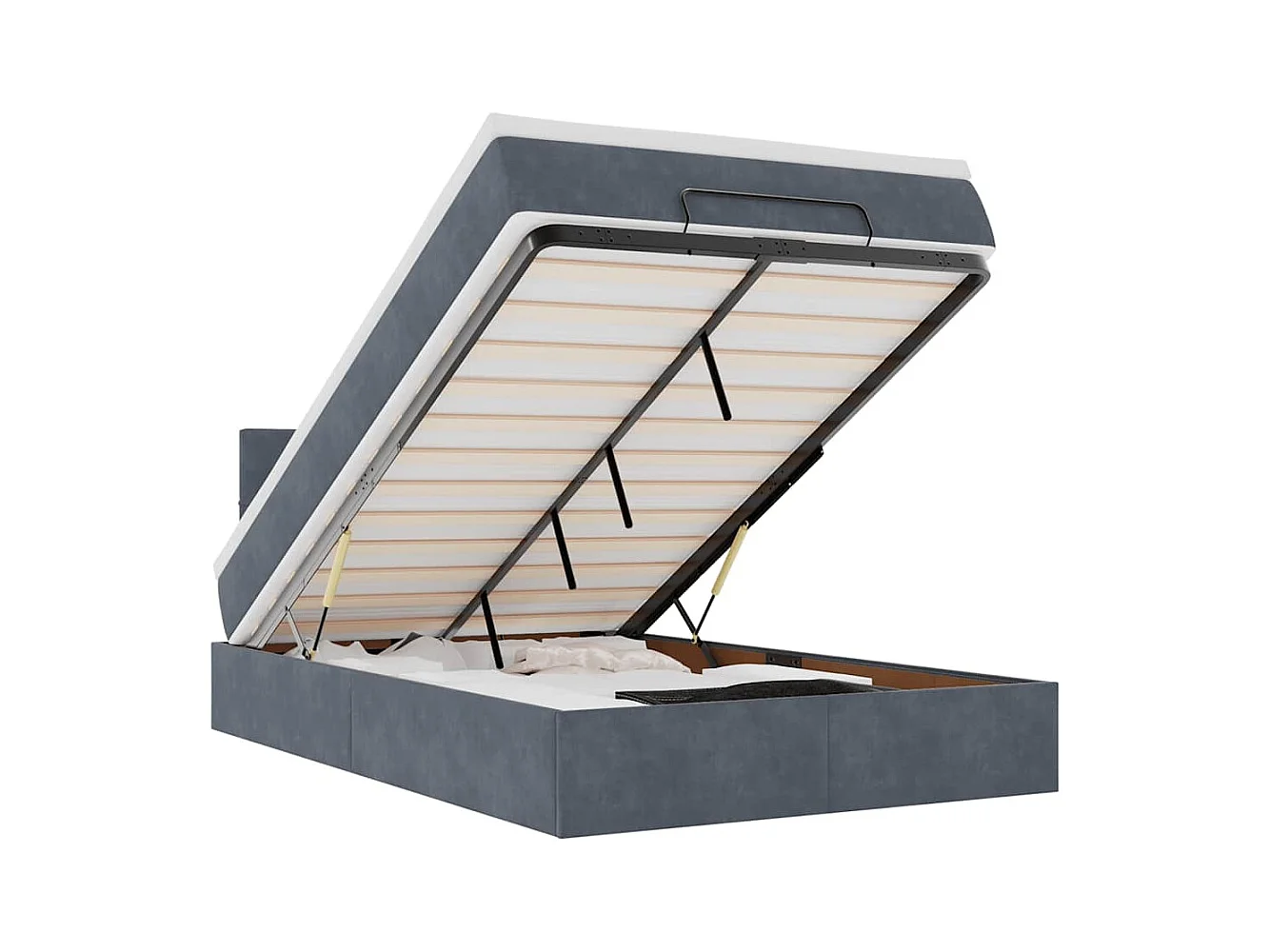 Ottomane Bett mit Matratze & LEDs Dunkelgrau 120x190 cm Samt