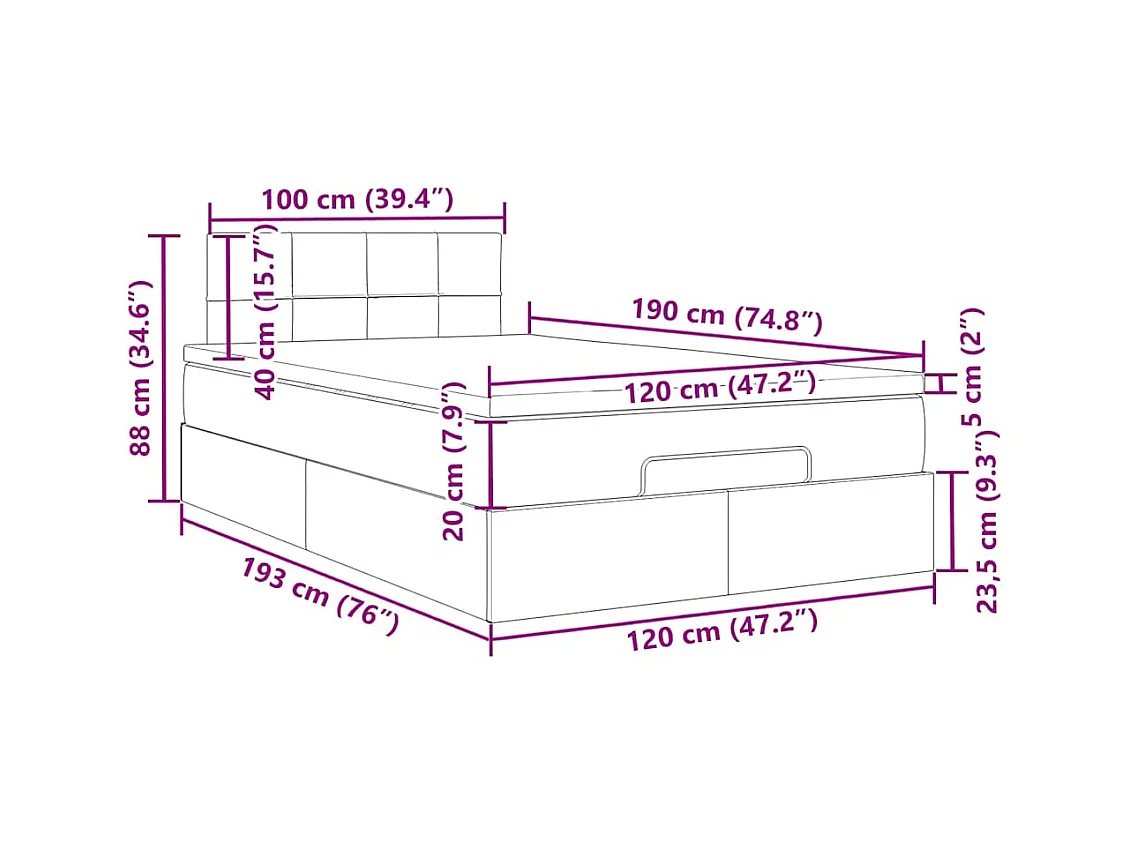 Ottomane Bett mit Matratze & LEDs Dunkelgrau 120x190 cm Samt