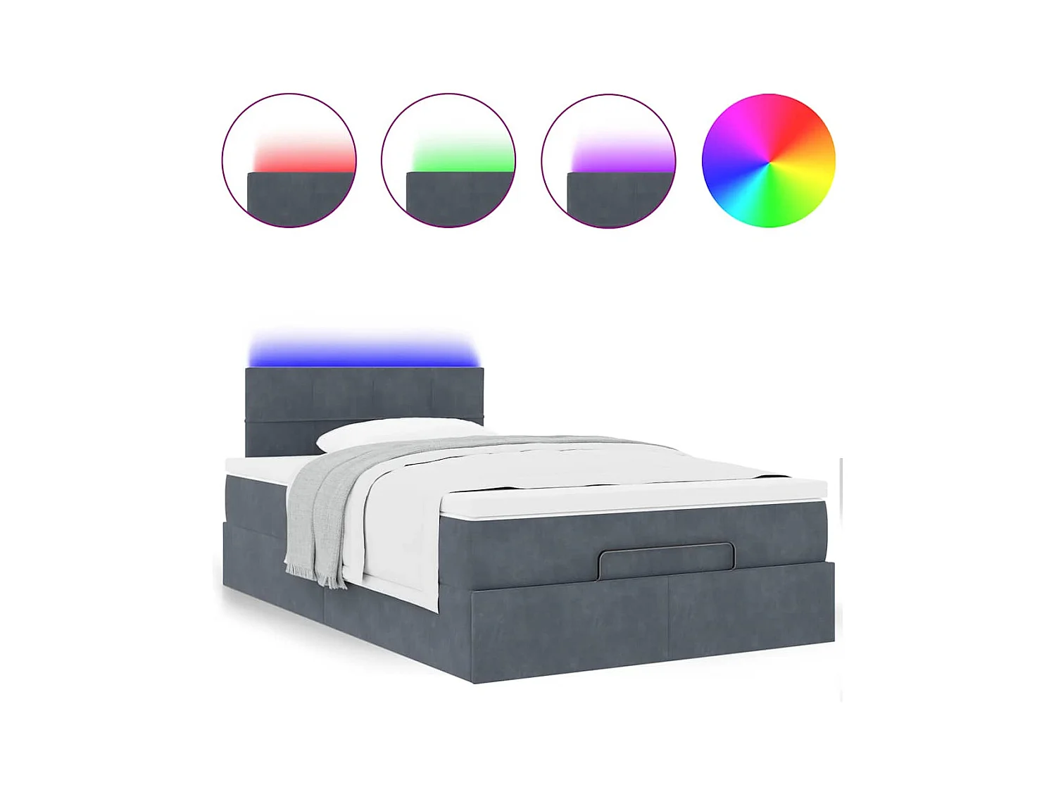 Ottomane Bett mit Matratze & LEDs Dunkelgrau 120x190 cm Samt