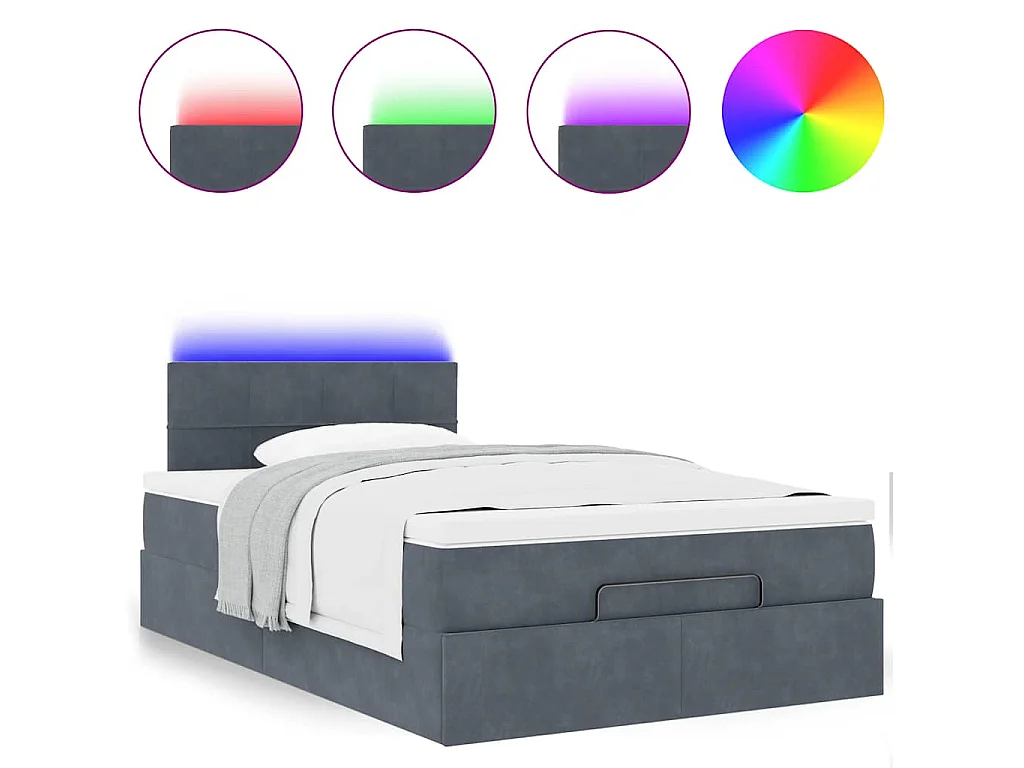 Cama otomana con colchón y LED terciopelo gris oscuro 120x190cm