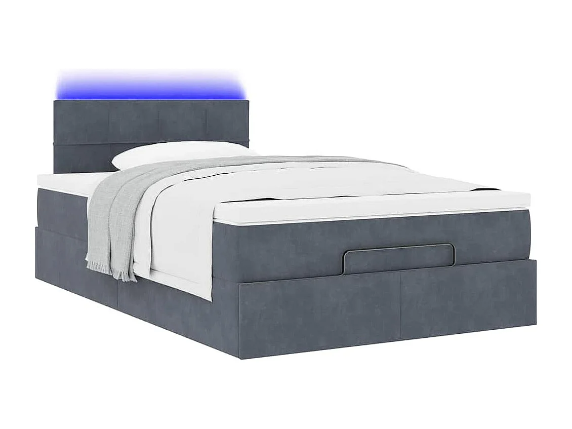 Cama otomana con colchón y LED terciopelo gris oscuro 120x190cm
