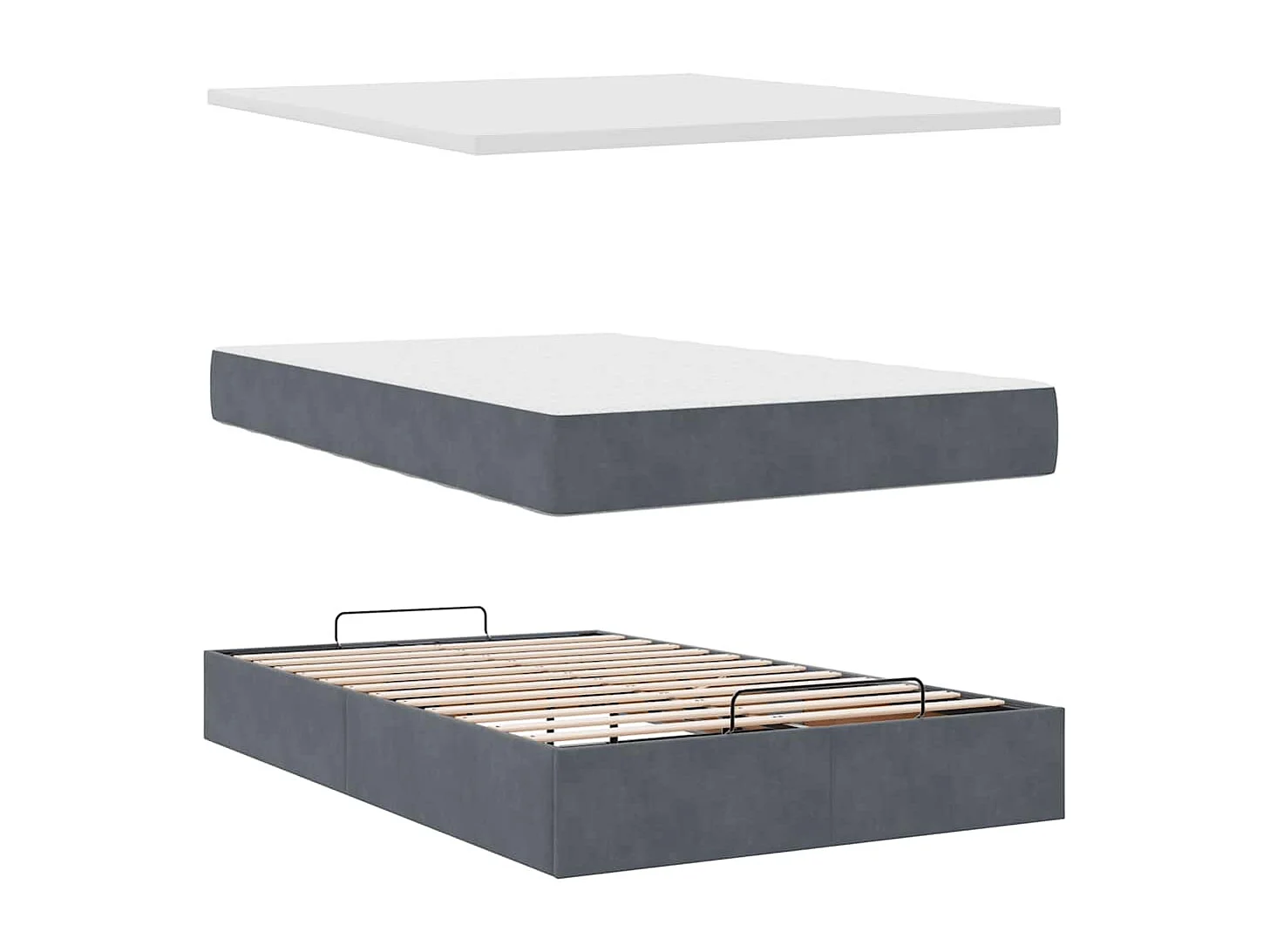 Cama otomana con colchón y LED terciopelo gris oscuro 120x190cm