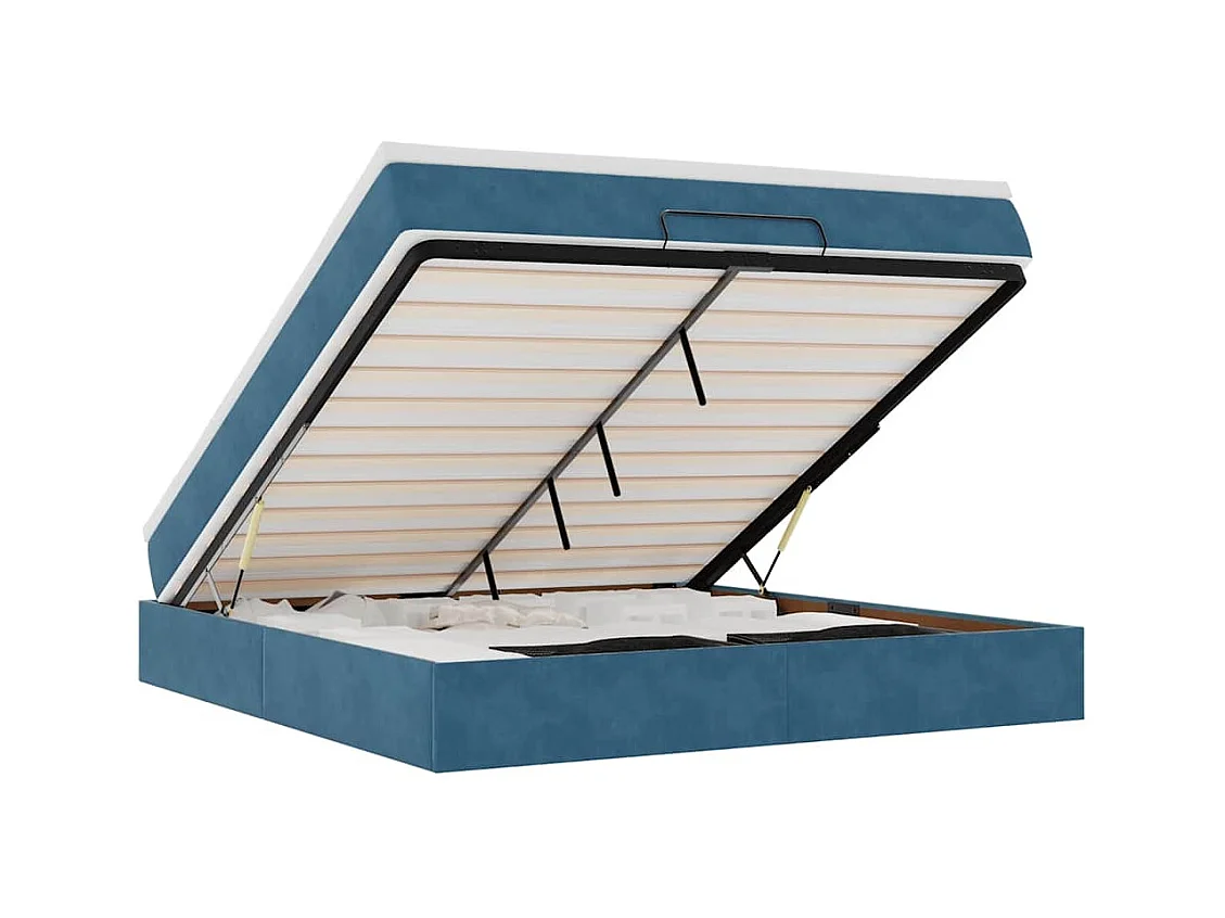 Cadre de lit ottoman avec matelas bleu foncé 160x200 cm velours