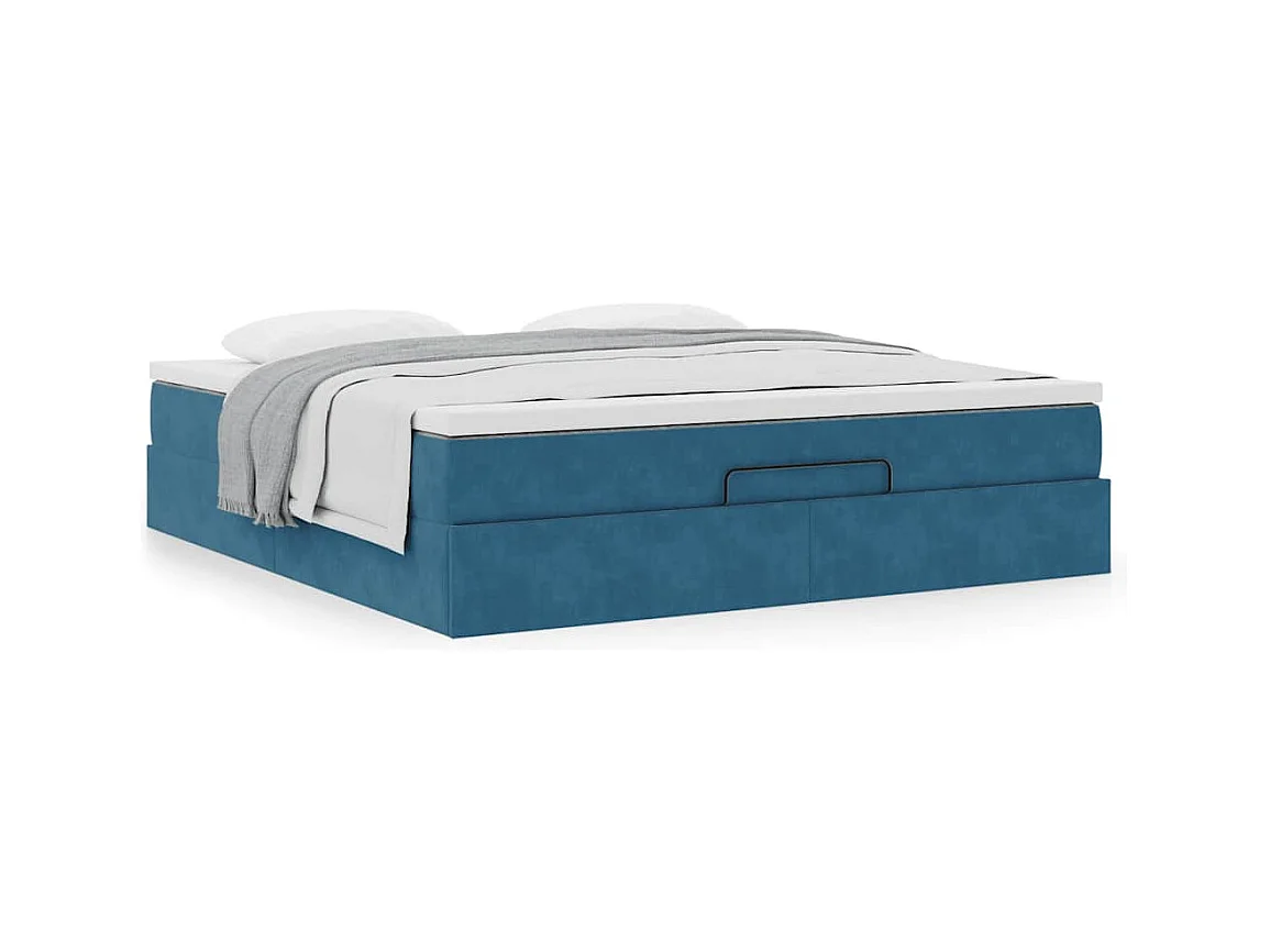 Cadre de lit ottoman avec matelas bleu foncé 160x200 cm velours