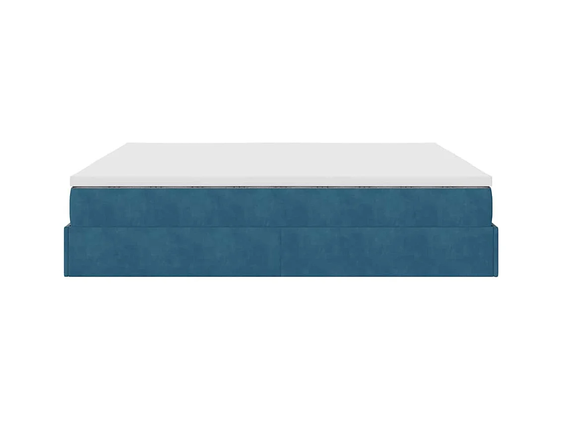 Cadre de lit ottoman avec matelas bleu foncé 160x200 cm velours