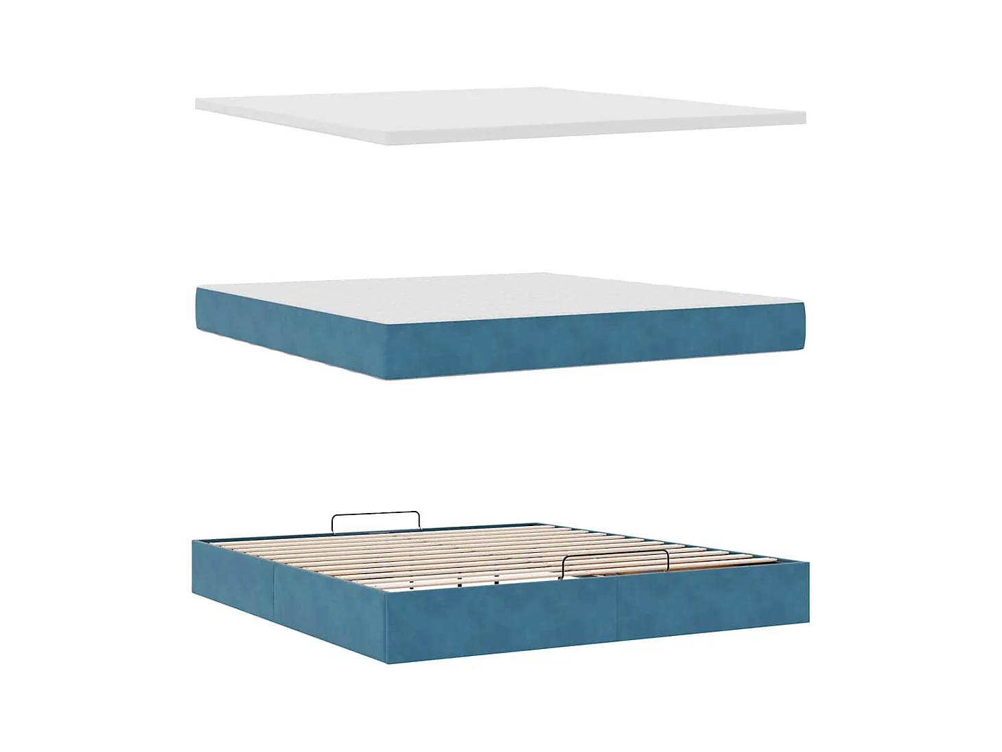 Cadre de lit ottoman avec matelas bleu foncé 160x200 cm velours