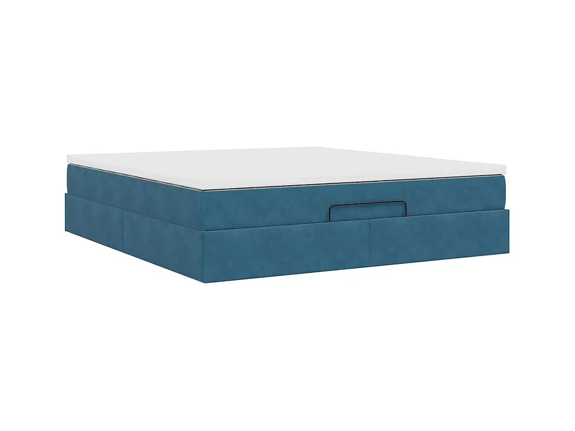 Cadre de lit ottoman avec matelas bleu foncé 160x200 cm velours