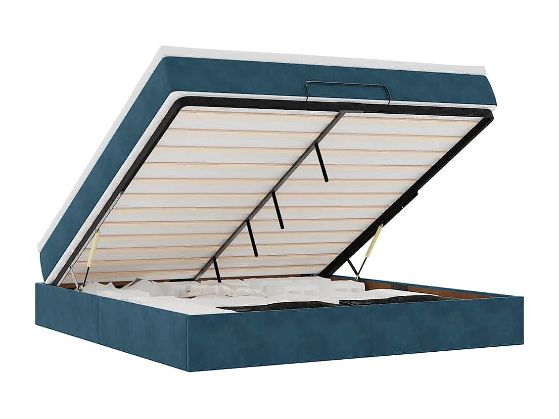 Cadre de lit ottoman avec matelas bleu foncé 160x200 cm velours