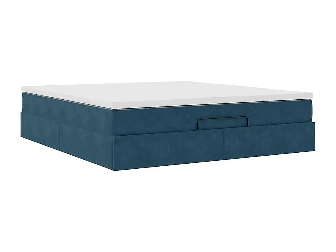 Cadre de lit ottoman avec matelas bleu foncé 160x200 cm velours