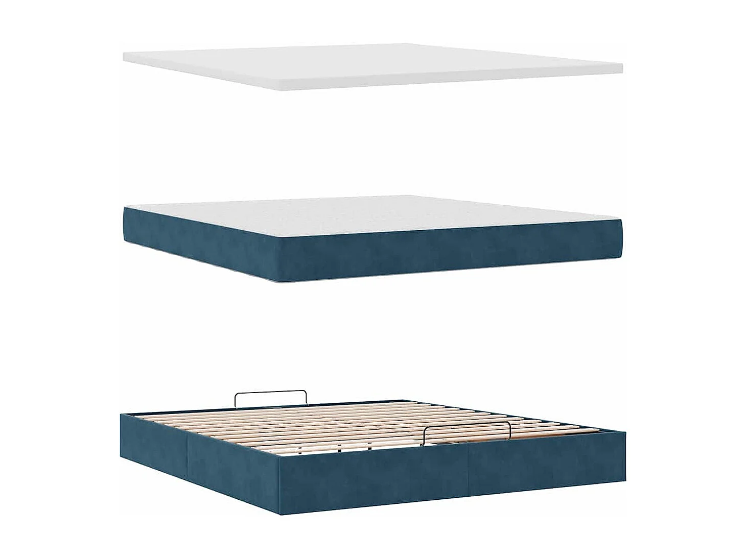 Cadre de lit ottoman avec matelas bleu foncé 160x200 cm velours
