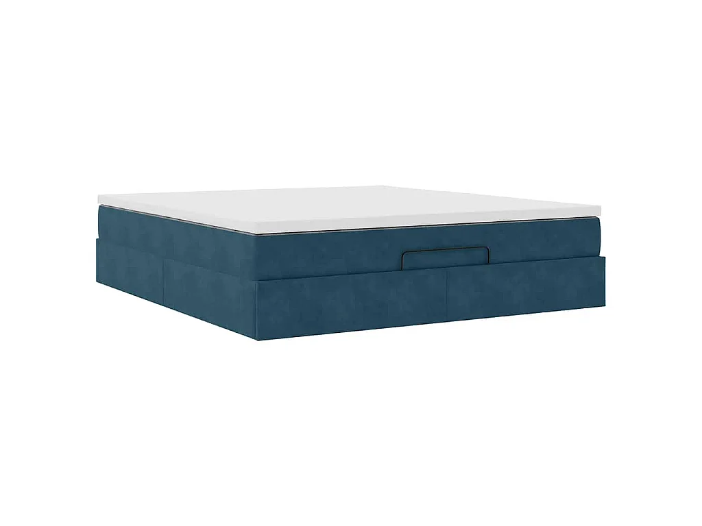 Cadre de lit ottoman avec matelas bleu foncé 160x200 cm velours