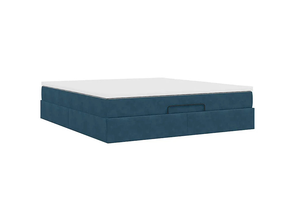 Cadre de lit ottoman avec matelas bleu foncé 160x200 cm velours