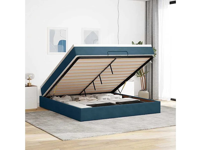 Ottoman bed met matras 160x200cm fluweel donkerblauw