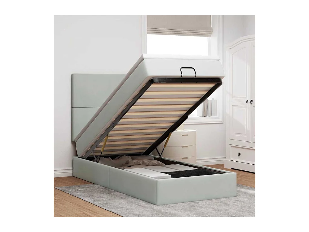 Ottoman-Bett mit Matratzen & LEDs Hellgrau 100x200 cm Samt