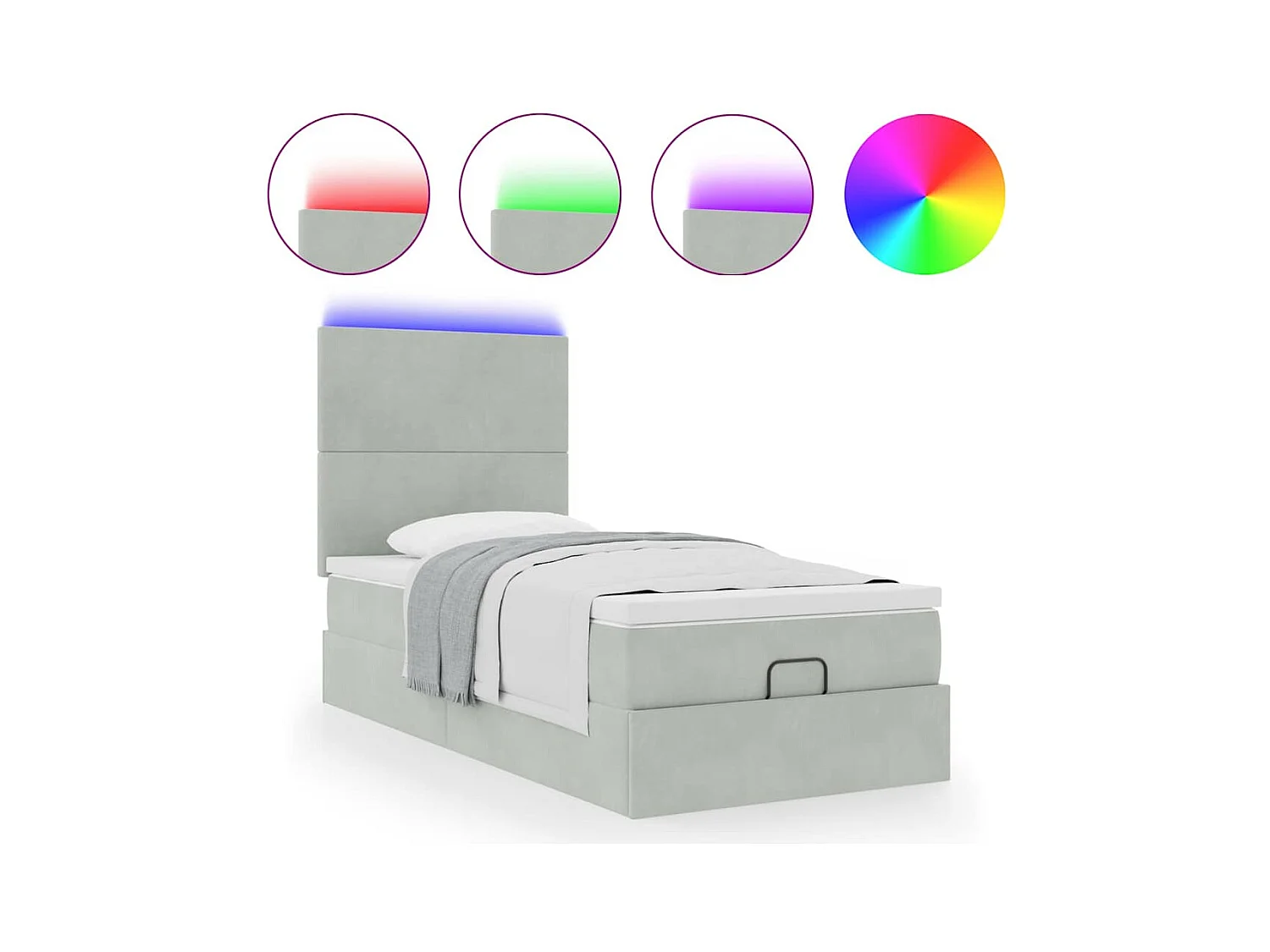 Ottoman-Bett mit Matratzen & LEDs Hellgrau 100x200 cm Samt