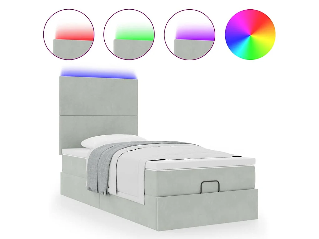Ottoman-Bett mit Matratzen & LEDs Hellgrau 100x200 cm Samt