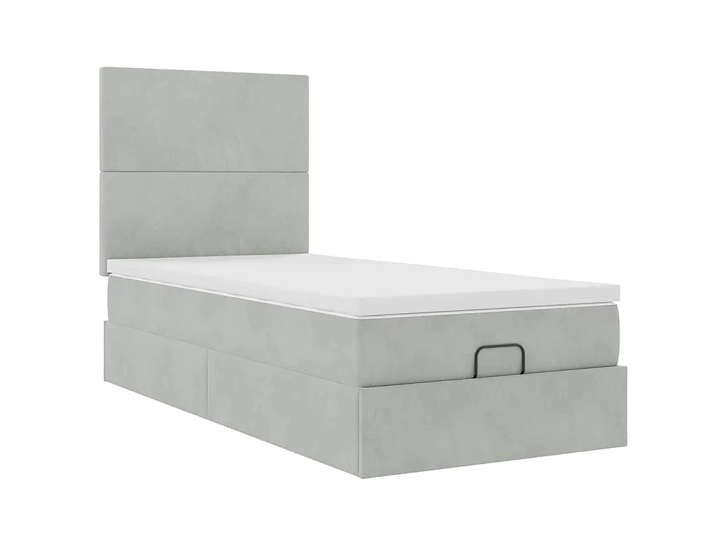 Ottoman-Bett mit Matratzen & LEDs Hellgrau 100x200 cm Samt