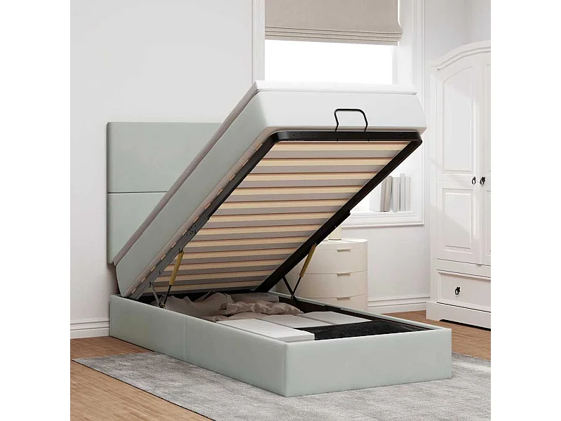 Cadre de lit ottoman et matelas gris clair 100x200 cm velours