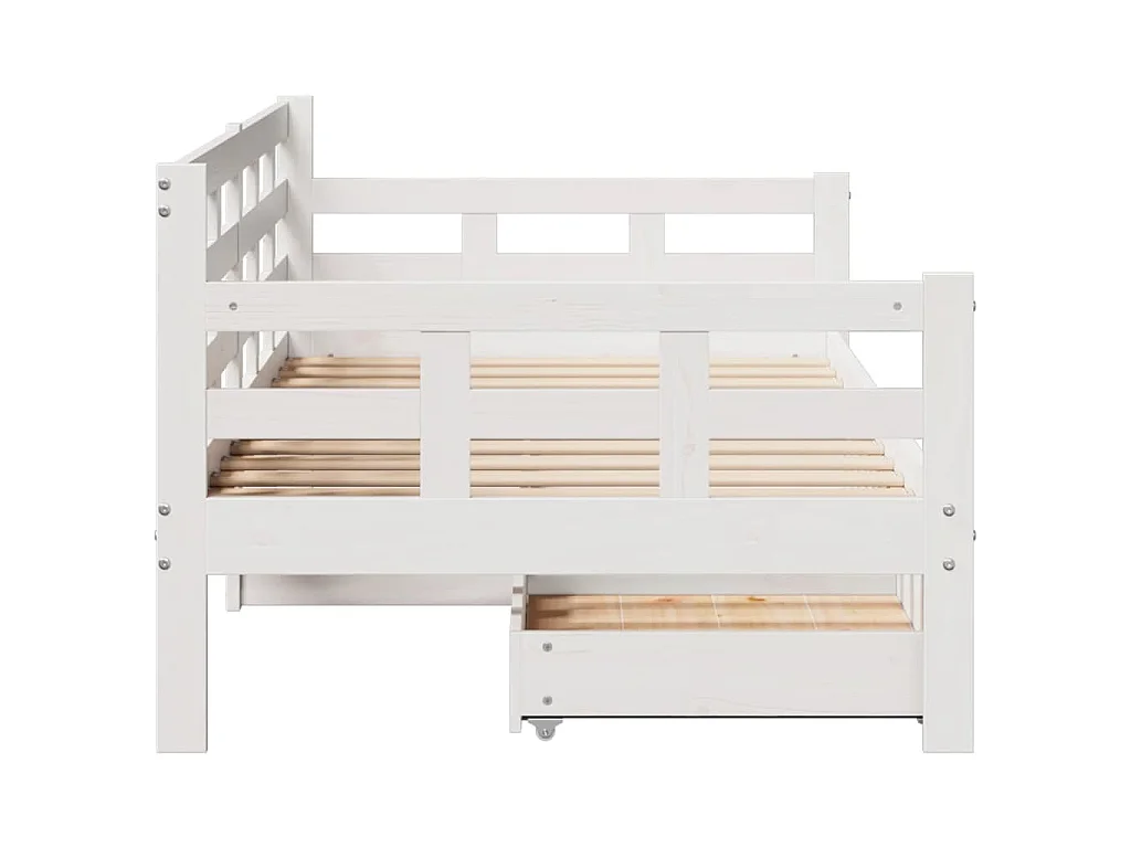 Dormeuse con Cassetti Bianco 90x200 cm Legno Massello di Pino