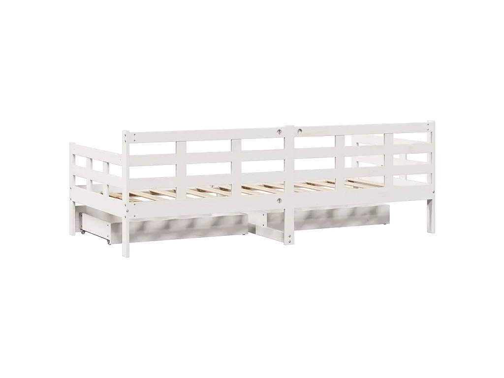 Dormeuse con Cassetti Bianco 90x200 cm Legno Massello di Pino