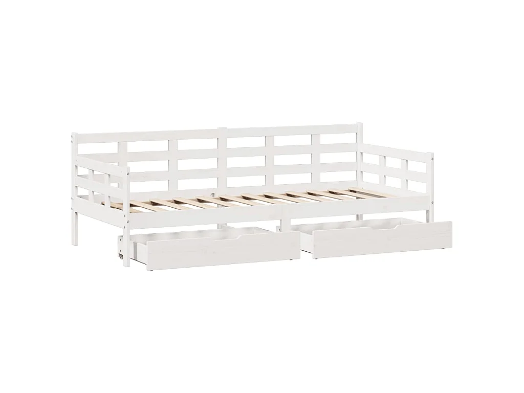 Dormeuse con Cassetti Bianco 90x200 cm Legno Massello di Pino