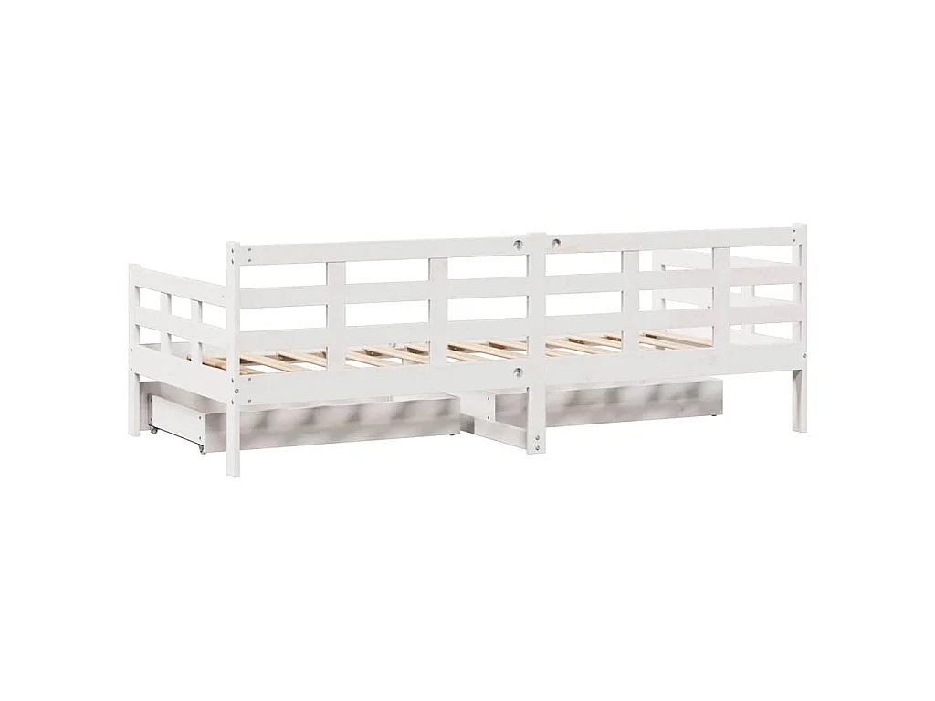 Dormeuse con Cassetti Bianco 90x200 cm Legno Massello di Pino