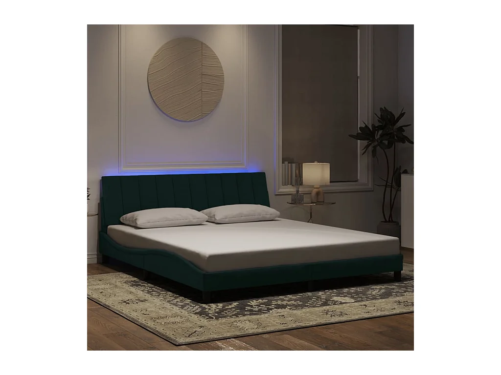 Cadre de lit avec LED sans matelas Hanko vert foncé 180x200 cm velours
