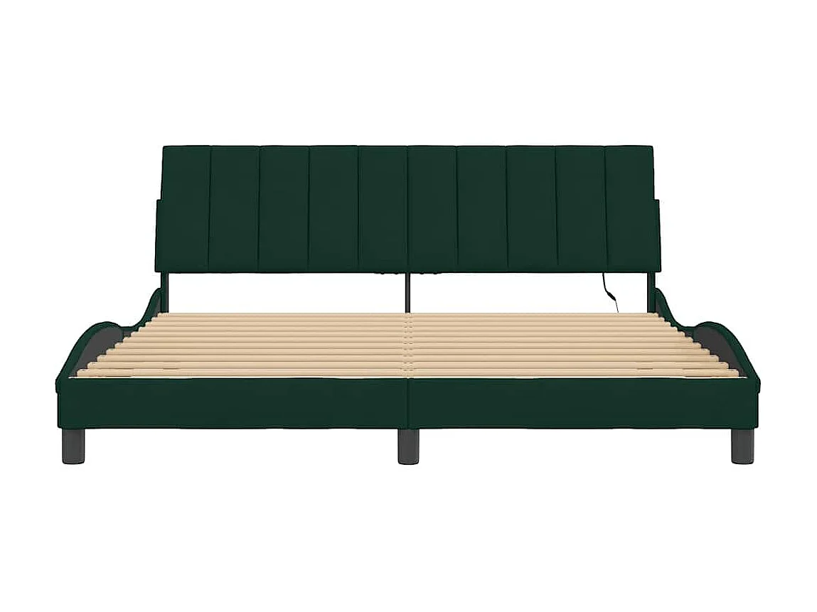 Giroletto con LED senza Materasso Hanko Verde Scuro 180x200 cm in Velluto