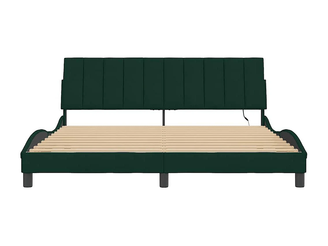 Giroletto con LED senza Materasso Hanko Verde Scuro 180x200 cm in Velluto