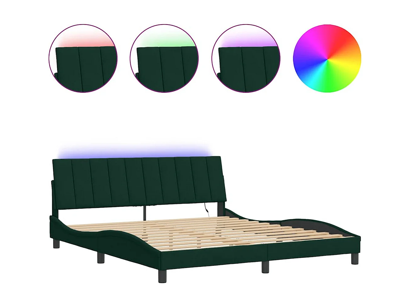 Bedframe met LED zonder matras "Hanko"  fluweel donkergroen 180x200 cm