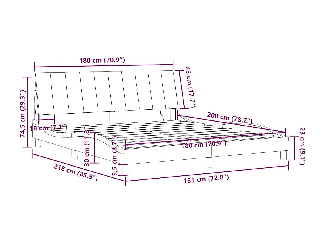 Bedframe met LED zonder matras "Hanko"  fluweel donkergroen 180x200 cm